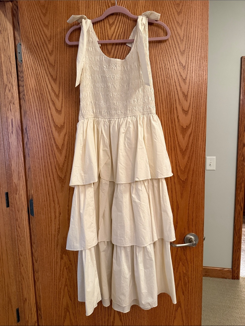 Skies Are Blue Cream Tiered Tie-Shoulder Maxi Dress
